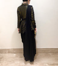 Load image into Gallery viewer, Begum - Black Peplum Jacket Sari
