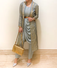 Load image into Gallery viewer, Teal Grey Drape Jumpsuit

